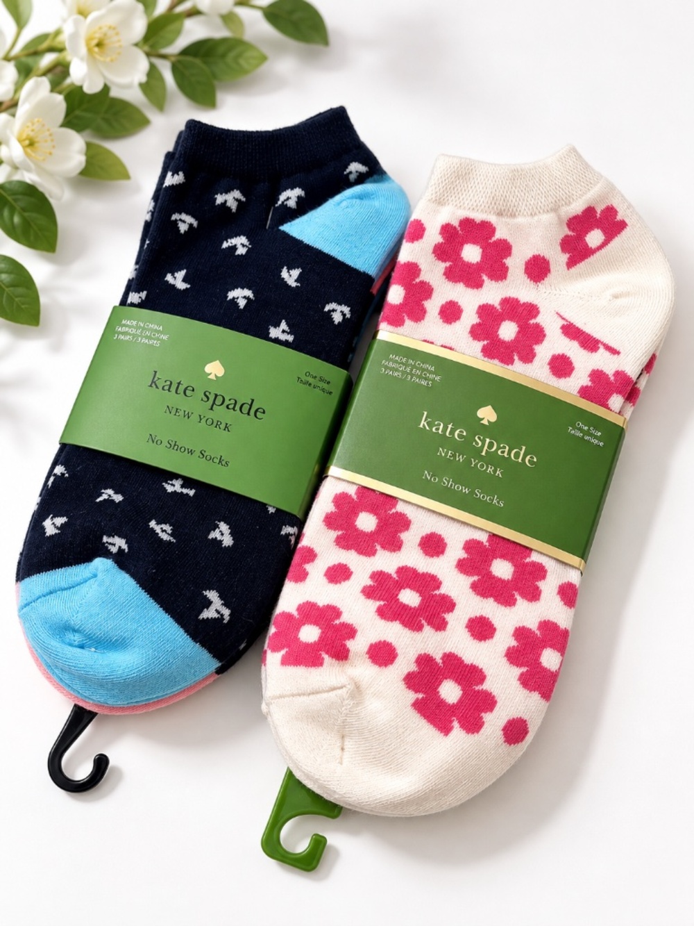 Kate Spade No Show Socks Womens 6 Pair Floral Stripe Navy Pink Blue One Size NWT